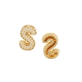 Luxury gold letter S stud earrings with sparkling pavé zircon stones and polished finish - S