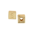 Golden cube pendant necklace with embossed letter S and textured square surface - S / Single (Without Chain) / Gold