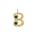 Golden letter B pendant with sparkling green zircon accents for DIY necklaces - Letter B