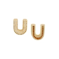 Sparkling gold U-letter stud earrings featuring micro-paved cubic zirconia accents - Letter U