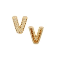 Golden V-shaped letter stud earrings set with sparkling zircon pavé and bezel finish - Letter V