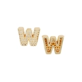 Sparkling gold-plated letter W stud earrings with micro-paved cubic zirconia stones - Letter W