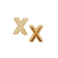 Golden letter X stud earring with white zircon inlay and hollow metal structure detail - Letter X