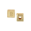 Polished gold cube bead featuring embossed letter B for DIY necklace and bracelet - Letter B / Single (Without Chain) / Gold