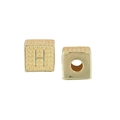 Golden cube bead with textured letter H design and central hole for DIY jewelry making - Letter H / Single (Without Chain) / Gold