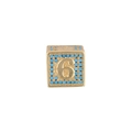 Pendaglio a cubo hip hop placcato oro con numero 6 e dettagli in zircone blu - Numero 6 / Solo Pendente (Senza Catena)