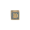 Ciondolo dado hip hop placcato oro con numero 9 e pietre di zircone blu intarsiate - Numero 9 / Solo Pendente (Senza Catena)