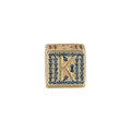 Pendente a cubo placcato oro con zirconi blu e lettera K in stile hip hop trendy - Lettera K