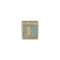 Pendente a cubo dorato con micropavé di zirconi blu e dettaglio della lettera L - Lettera L