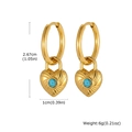 Detail view of heart lock earrings with turquoise stone and dimension markings - Gold Heart Lock Earrings (ED-994G)
