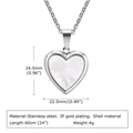Silver stainless steel heart locket necklace with white shell inlay and size markers - Silver Mother Of Pearl Locket Necklace (PN-1844S)