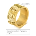 Anillo abierto de acero inoxidable dorado de 10mm con patrón martillado y textura de malla - Talla US 7 / Estilo Martillado Ondulado (R-644)