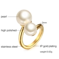 Anillo abierto minimalista de acero inoxidable dorado con dos perlas blancas - Talla US 6 / R-256