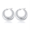 Pair of polished silver U-shaped hoop earrings in minimalist hollow teardrop design - Mirror Teardrop Style (EH-259) / Steel