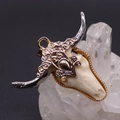 Macro view of bull skull pendant showing ornate silver and gold filigree metalwork - Gold Horns Gold Pattern Style (6059255559589)