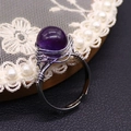 Handmade silver wire-wrapped ring featuring a round purple amethyst bead stone - Purple Crystal