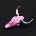 Detailed macro view of pink resin bull skull pendant with silver electroplated horns - Pink Marble Bull Style (1)