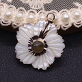 Peach blossom shaped freshwater shell pendant with gold plating and dark crystal inlay - Flash Stone (Labradorite)