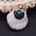 Scallop shell pendant with green turquoise and gold plating for DIY jewelry making - Ruby Zoisite