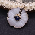 Natural white shell peach flower pendant with a deep blue gemstone inlay and gold edges - Lapis Lazuli