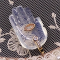 Lapis lazuli palm-shaped natural stone pendant with evil eye gold zircon detail - 17x32mm / Opal