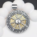 Macro shot of Yin Yang Bagua pendant with shell inlay and Greek Key pattern detailing - 34x39mm / No.3 (Pale Yellow Shell)