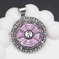 Pink Yin Yang Tai Chi pendant with shell inlay and vintage silver-plated finish - 34x39mm / No.7 (Pink Shell/Relief)