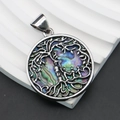Silver tree of life pendant featuring colorful iridescent abalone shell inlay design - 32x36mm / Abalone Iridescent