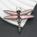 Detailed macro view of retro silver dragonfly brooch with pink abalone shell inlay - 58x49mm / Pink (No. 5)