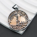 Silberner Baum des Lebens Anhänger mit rosa Muschel-Inlay für DIY-Schmuckherstellung - 32x36mm / Hellrosa