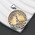Baum des Lebens Anhänger aus Kupfer mit cremefarbener Muscheleinlage für DIY-Schmuck - 32x36mm / Cremefarbe