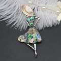 Detailed view of elegant shell-inlaid lady brooch in green and blue abalone shell tones - 37x85mm / Green Aurora Lady Style (6号)