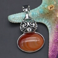 Gourd-shaped agate pendant with vintage hollow silver alloy frame and red carnelian - 28x44mm, 10g / Red Agate