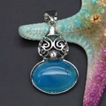 Gourd-shaped natural blue agate pendant with hollow silver alloy inlay for DIY necklaces - 28x44mm, 10g / Blue Agate