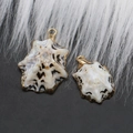 Gros plan de pendentifs en coquillage naturel avec bords dorés et boucles en métal - Coquillage tacheté blanc crème (N° 8)