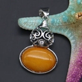 Gourd-shaped yellow agate pendant with silver filigree and white zircon detail - 28x44mm, 10g / Ginger Yellow Agate (No. 4)