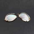 Détail de breloques en nacre d'abalone à l'éclat irisé et aux bords en métal doré - Style Coquille d'Ormeau Irisé (Taille 7)