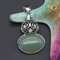 Gourd-shaped natural green quartz pendant with silver-tone alloy setting and zircon inlay - 28x44mm, 10g / Green Aventurine