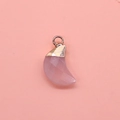 Detailed view of faceted pink quartz crescent moon pendant with rose gold plated loop - Rose Quartz