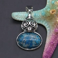 Gourd-shaped agate pendant with blue marble texture and silver alloy filigree setting - 28x44mm, 10g / Blue Crazy Agate
