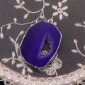 Macro detail of natural purple agate druzy slice pendant with silver plated edging - Purple (No. 7)