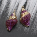 Deep purple and gold plated spiral seashell pendant with round metal loop for DIY jewelry - Style 5