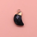 Faceted crescent moon pendant in black obsidian finish with rose gold loop for DIY jewelry - Black Agate