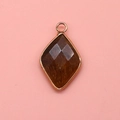 Rhombus faceted brown gemstone pendant with rose gold plated metal frame and bail - 15x26mm / Brown
