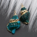 Natural sea shell pendants in blue and green finish with golden metal plated edges - Style 6