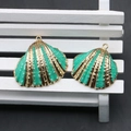 Handmade emerald green and gold scallop shell pendant with metallic rim for DIY jewelry - Emerald Green