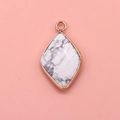 Rhombus faceted white marble stone pendant with gold plated frame and 925 silver bail - 15x26mm / Howlite