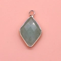 Faceted light green natural gemstone pendant with rose gold edge and diamond shape cut - 15x26mm / Green Aventurine