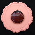 Natural landscape stone round pendant with rose gold plated edge for DIY jewelry - Red Unakite