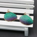 Green and purple gradient scallop shell pendants with gold plated edges and loops - Green Blue Purple Ombre